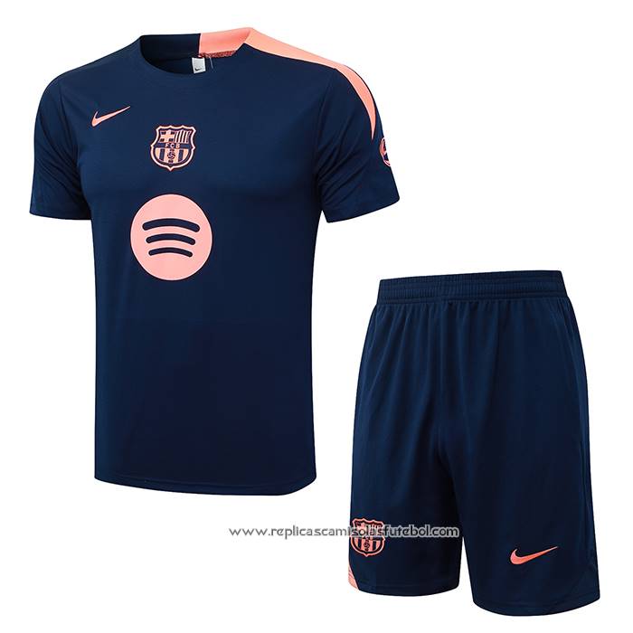 Fato de Treino Barcelona 2025-2026 Manga Curta Azul - Calcas Curta Rosa